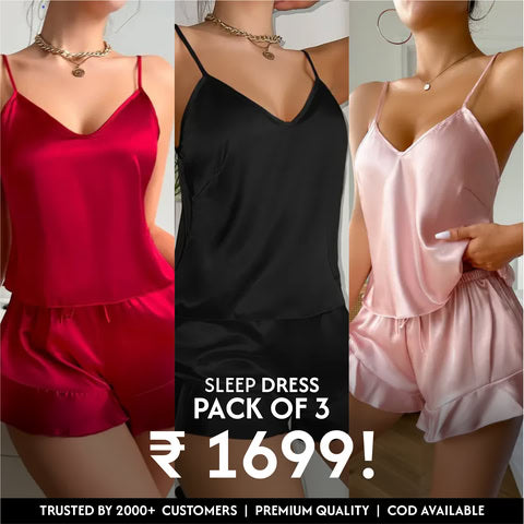 Pack of 3 & 2 V Neck Cami Top & Flare Shorts Sleep dress, pajama set