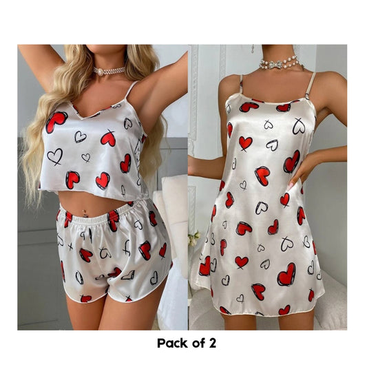 Heart Printed Pajama Set/ sleep dress set