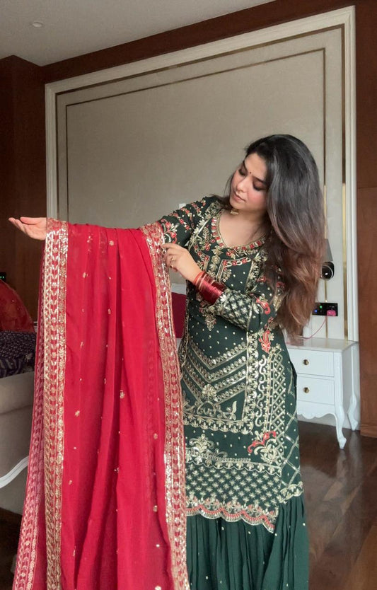 Faux georgette Embroidery Work Saraara Pair
