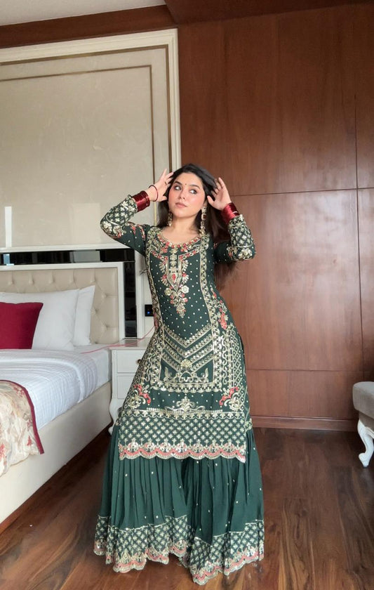 Faux georgette Embroidery Work Saraara Pair