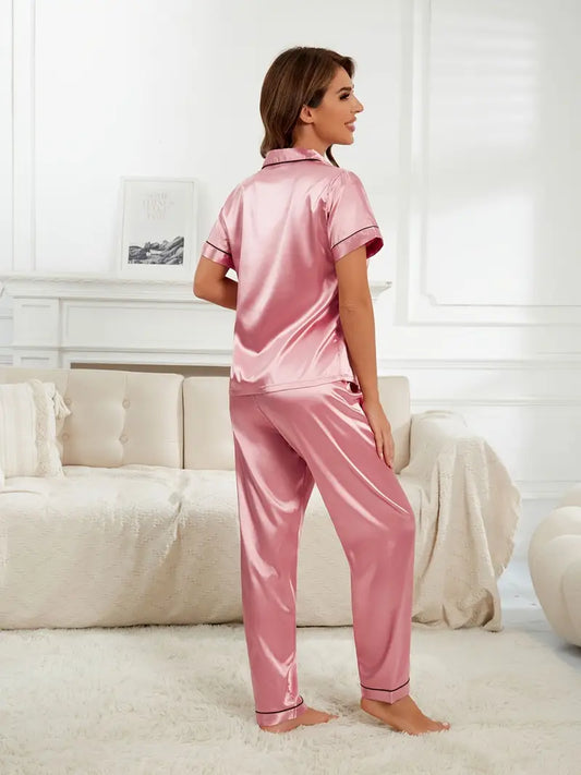 New Autumn Women's Pajama Set, Elegant Long-sleeved Shirt and Elastic Waist Pants