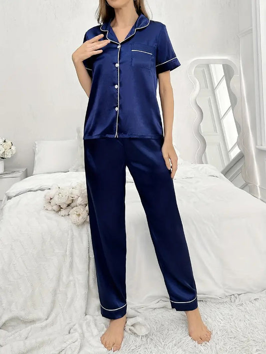 New Autumn Women's Pajama Set, Elegant Long-sleeved Shirt and Elastic Waist Pants