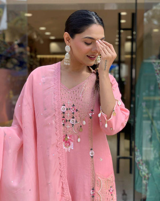 Women Embroidered Straight Kurta Set