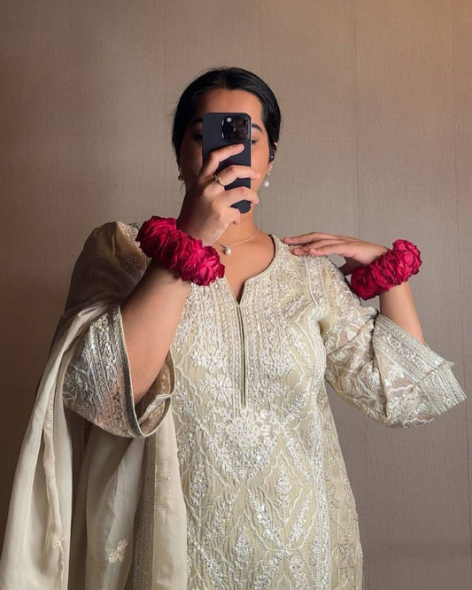 Party Wear Look Purr Heavy Faux Georgette Top Palazzo & Dupatta Set
