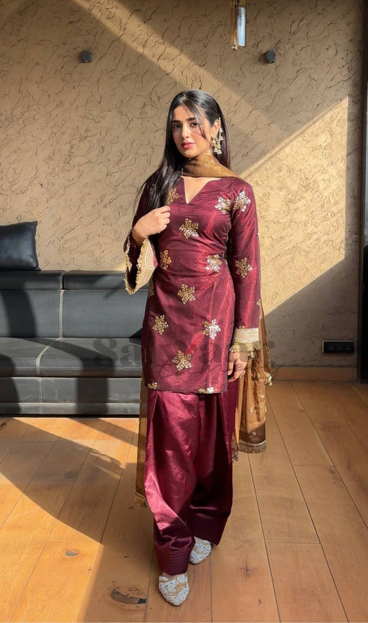 Natural Crep Silk Top-Bottom And Dupatta Set