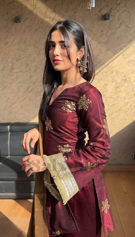 Natural Crep Silk Top-Bottom And Dupatta Set