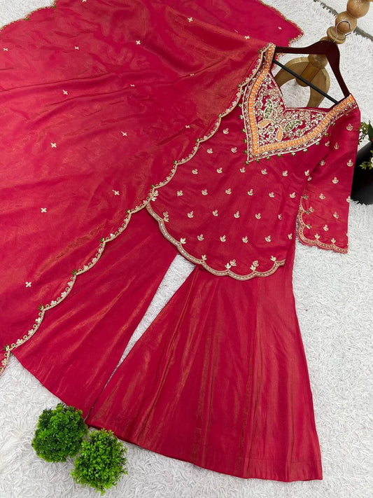 simar silk With Embroidery Work Top-Bottom And Dupatta Set