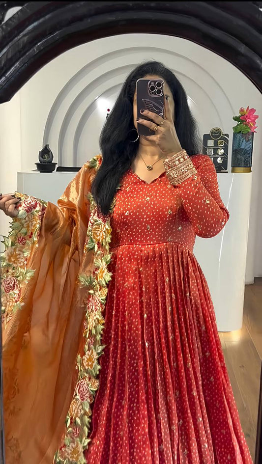 Designer Party Wear Look Full Heavy Embroidery Sequence Work Gown