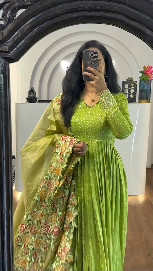 Designer Party Wear Look Full Heavy Embroidery Sequence Work Gown