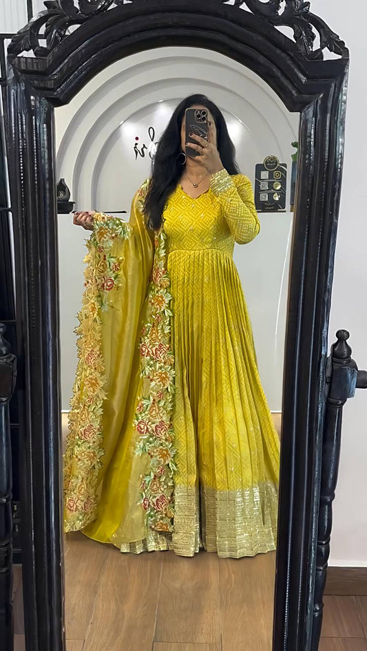 Designer Party Wear Look Full Heavy Embroidery Sequence Work Gown
