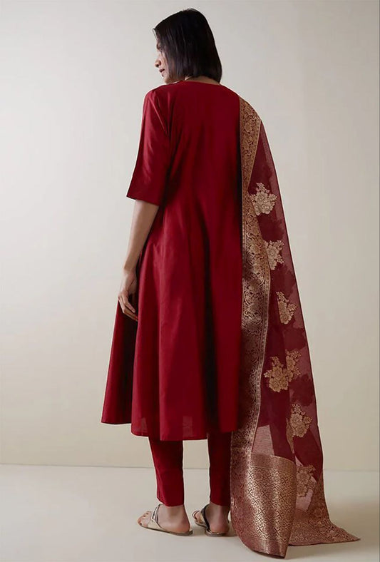 Cotton Maroon Afghani kurta set