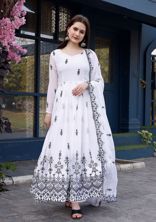 Silk Premium Readymade White Nandani Gown