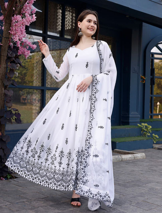 Silk Premium Readymade White Nandani Gown