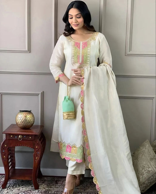 Silk Permium Readymade White Milano Kurta