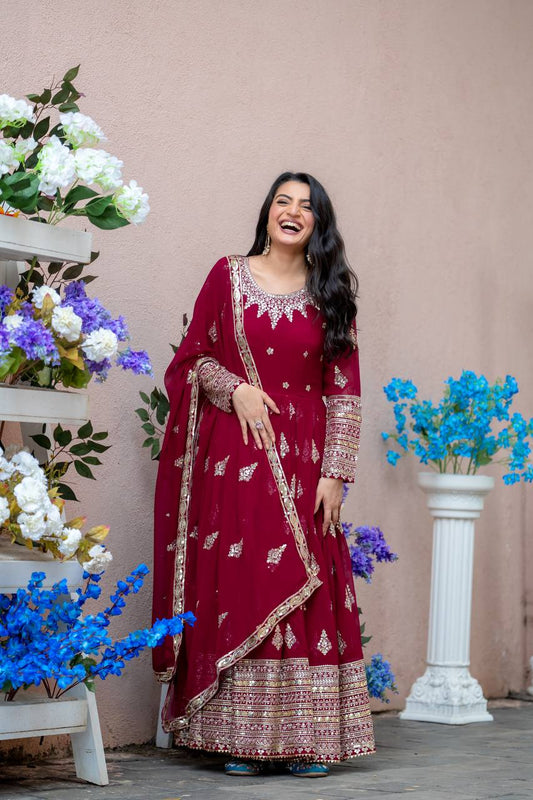 Embroidery Sequence Work Gown With Dupatta