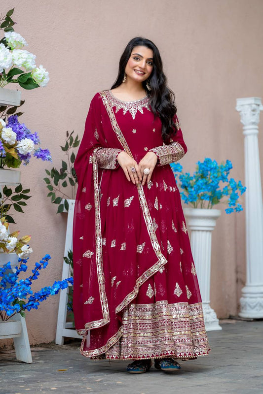 Embroidery Sequence Work Gown With Dupatta