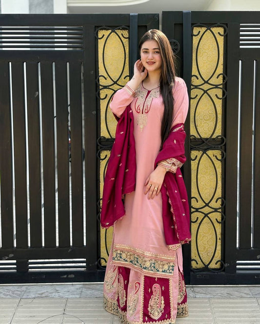 Chinnon Silk Top-Bottom And Dupatta Set