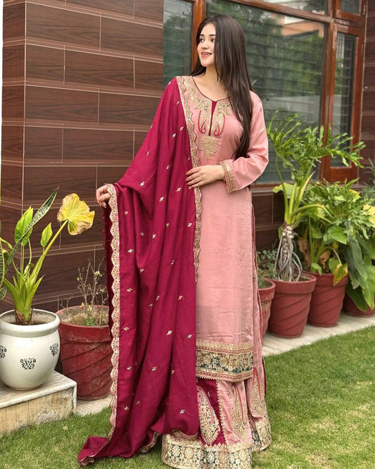 Chinnon Silk Top-Bottom And Dupatta Set