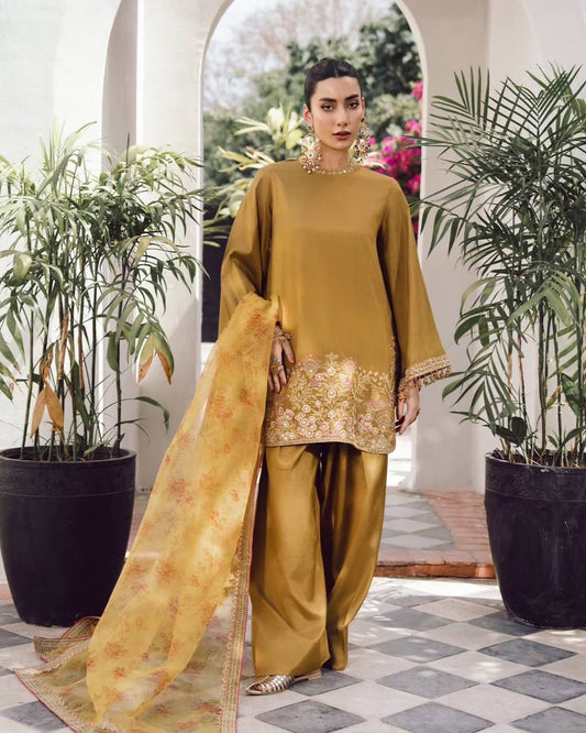 French Crep Silk Top-Bottom And Dupatta Set