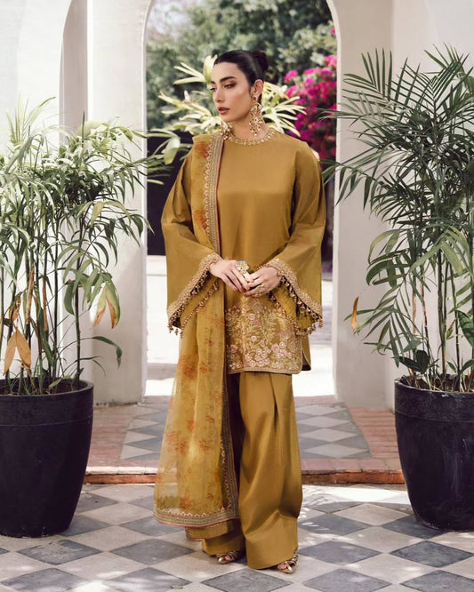 French Crep Silk Top-Bottom And Dupatta Set