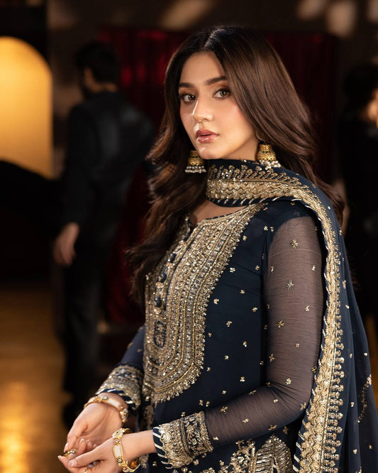 Embroidery Sequence Work Top-Sharara And Dupatta Set Fully Stitched Ready To Wear Collection