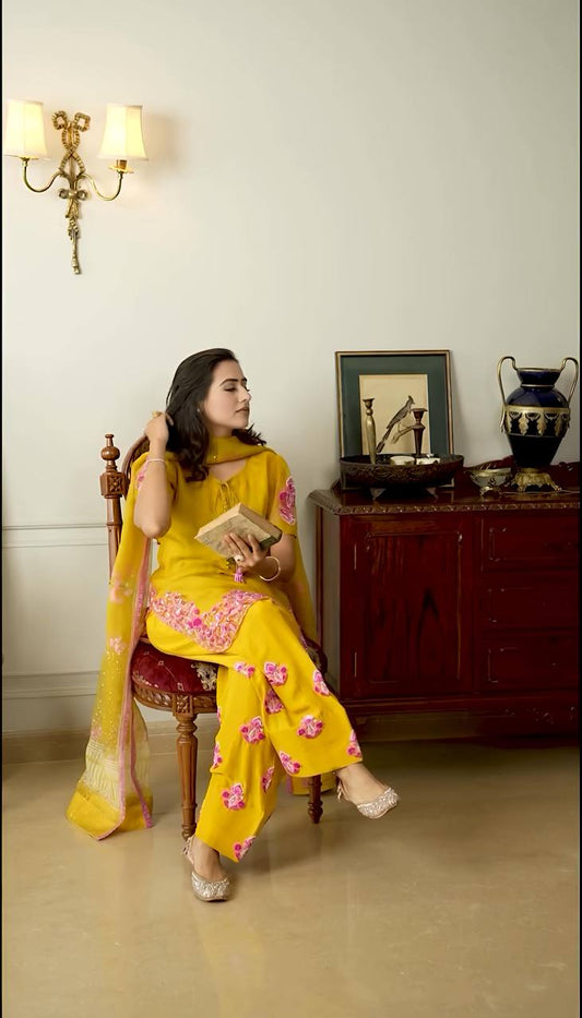 Natural Crepe Silk Top-Bottom And Dupatta Set