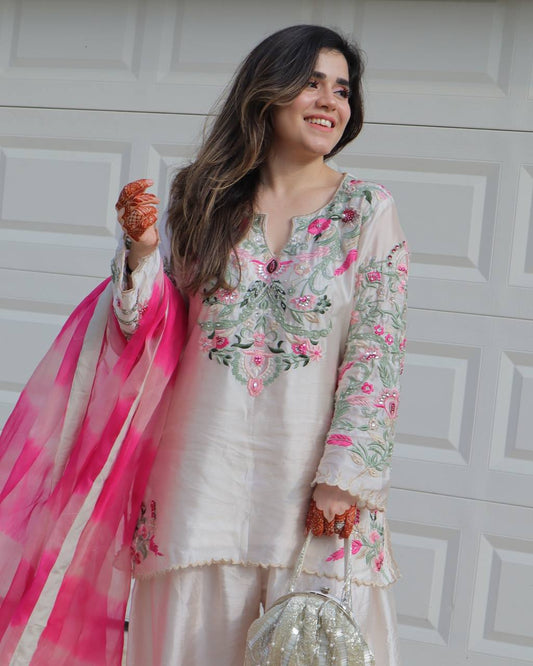 Natural Crepe Silk Top-Bottom And Dupatta Set