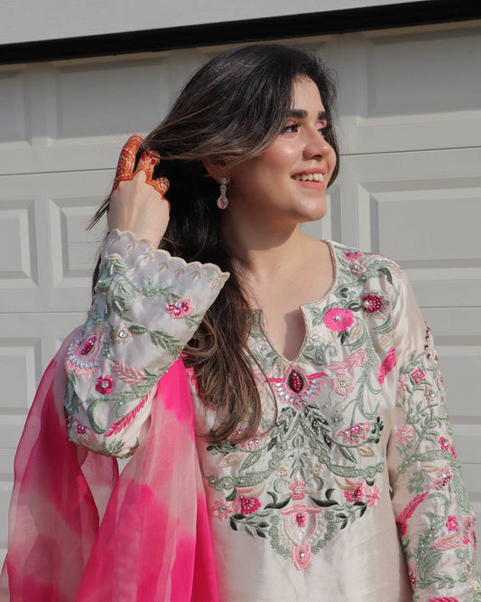 Natural Crepe Silk Top-Bottom And Dupatta Set