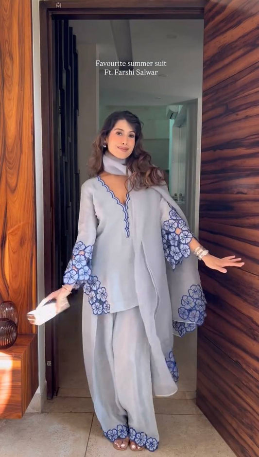 Crepe Top & Farsi Palazzo With Dupatta set