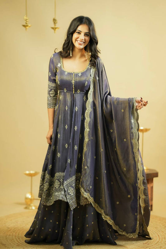 Swastika Premium Tissue Slit Anarkali with skirt