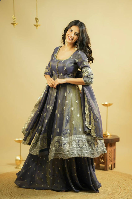 Swastika Premium Tissue Slit Anarkali with skirt
