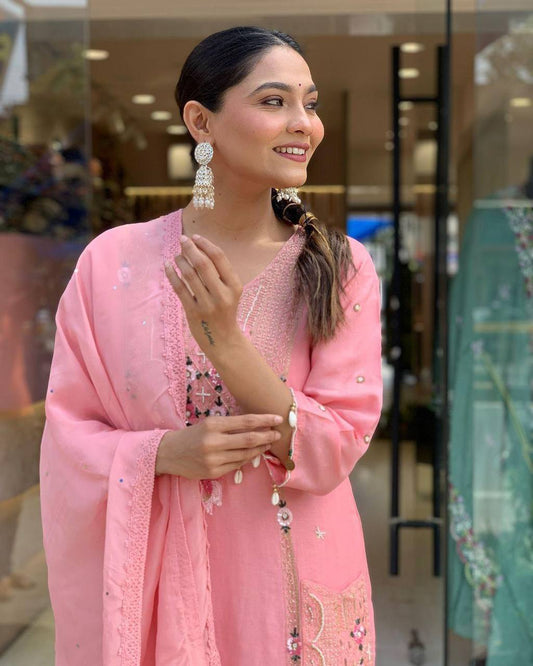 Women Embroidered Straight Kurta Set